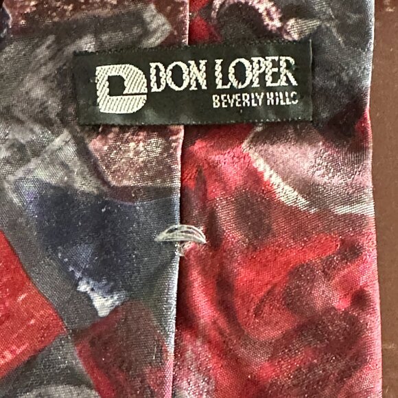 Don Loper Beverly Hills Red Geometric Pattern Necktie Mid Century Retro - Picture 2 of 3